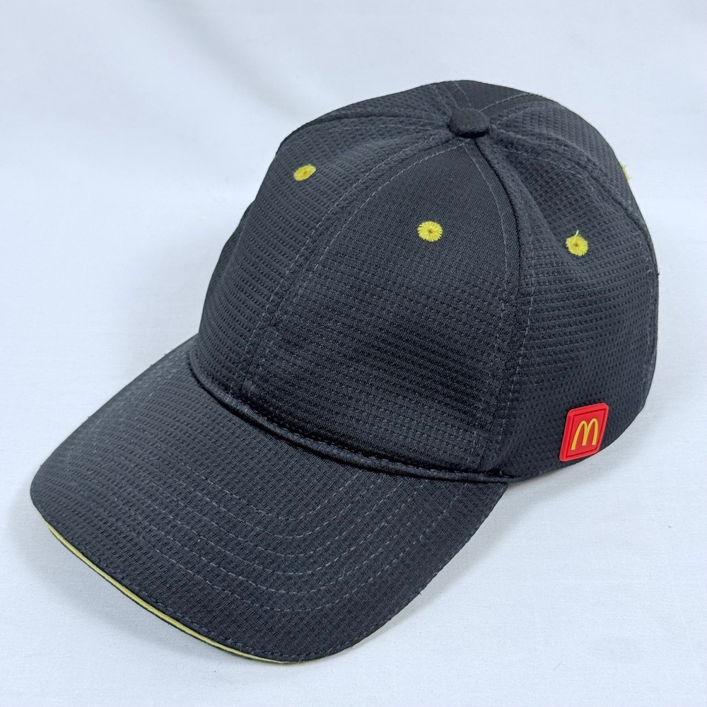 McDonalds Employee Uniform Hat Cap Black Gold Adjustable Restaurant Promo
